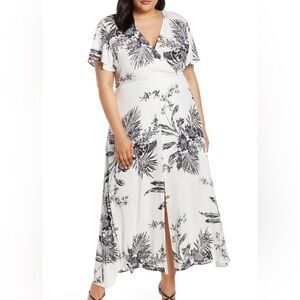 Floral Black and White Wrap Dress